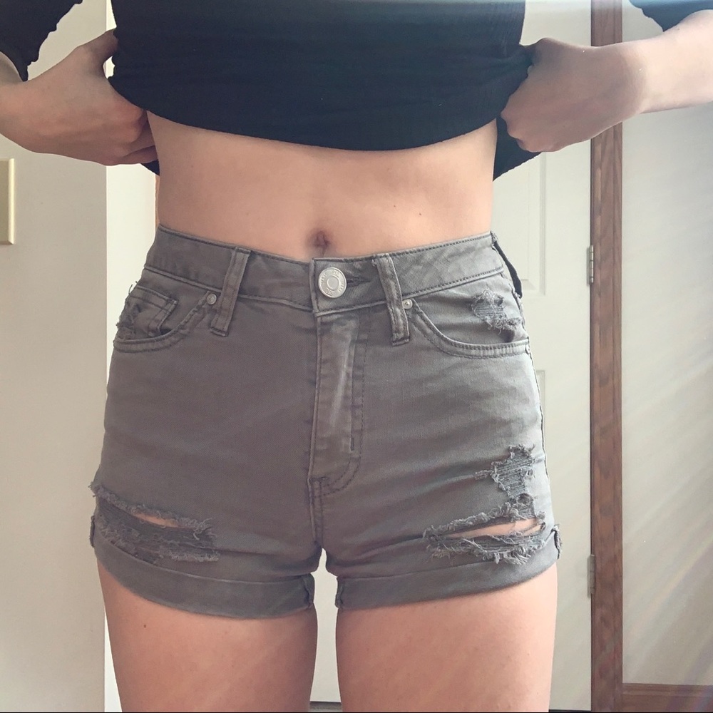 RSQ Green Denim Distressed Shorts